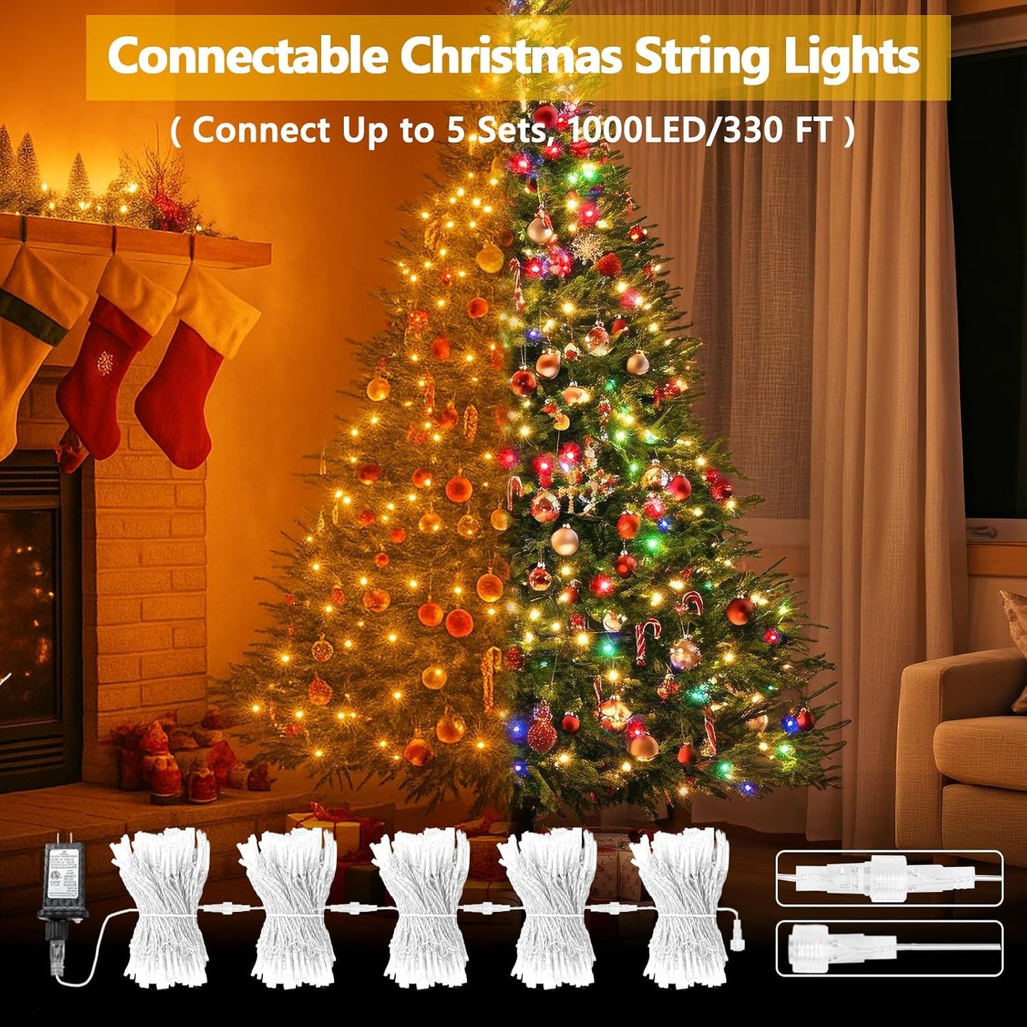Tira luces Navidad 66pulg LED 200 luces 11 modos control remoto