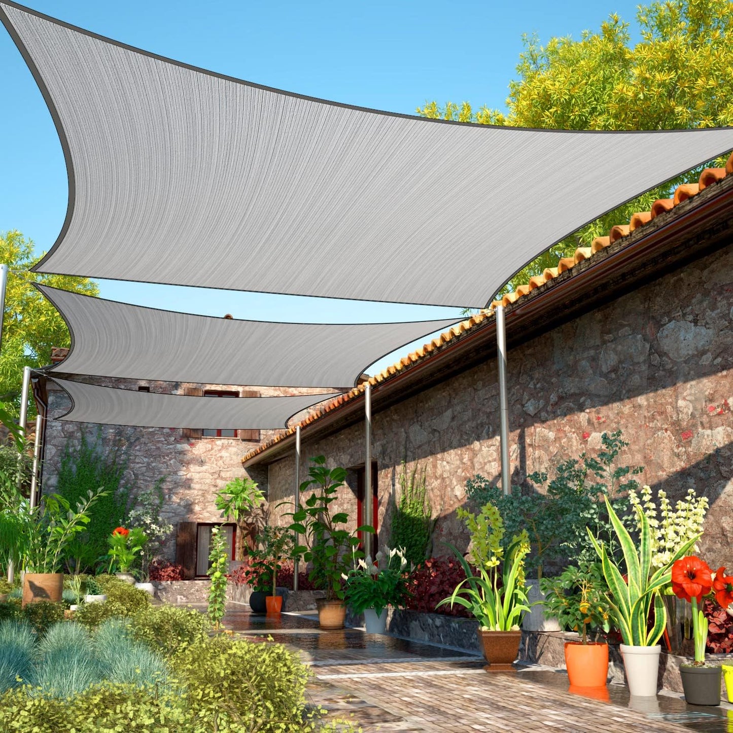 Toldo cuadrado tela gris UPF50 16x16" cochera