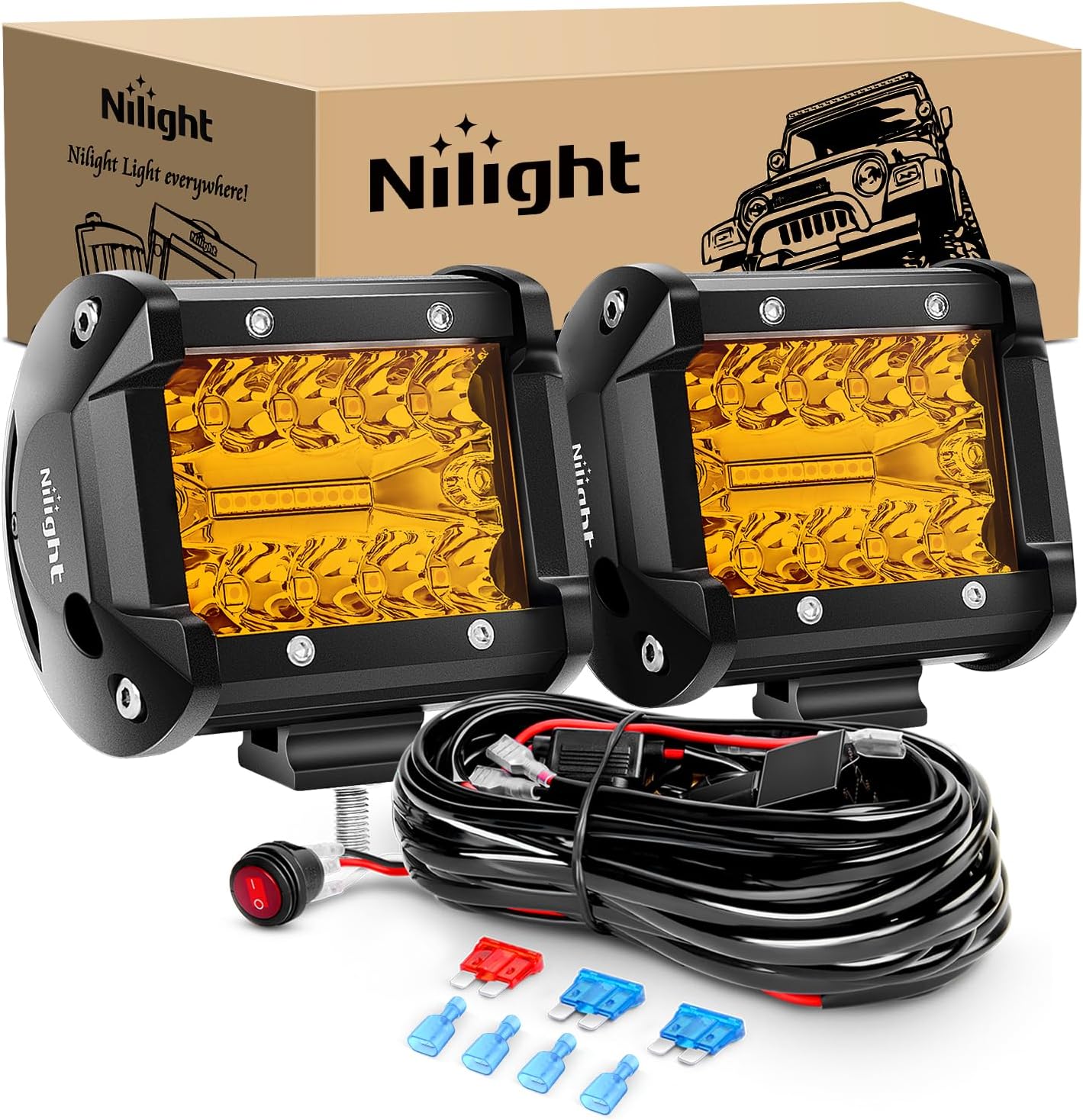 2 Luces LED Ámbar 4" 60W Haz Puntual y Disperso