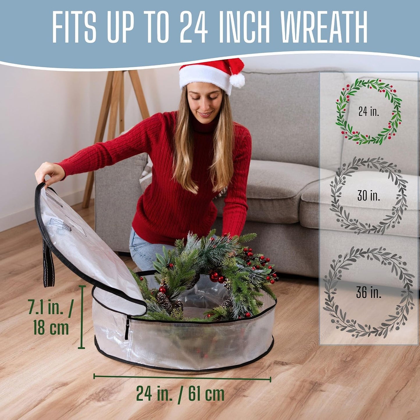 4 Pzas Bolsa Almacenamiento Coronas Navidad 24"