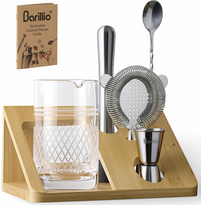 Vaso mezclador cristal 20oz soporte bambú herramientas barra