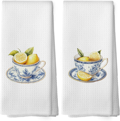 Set 2 Toallas Cocina Limón Taza Té Chinoiserie 16x24pulg