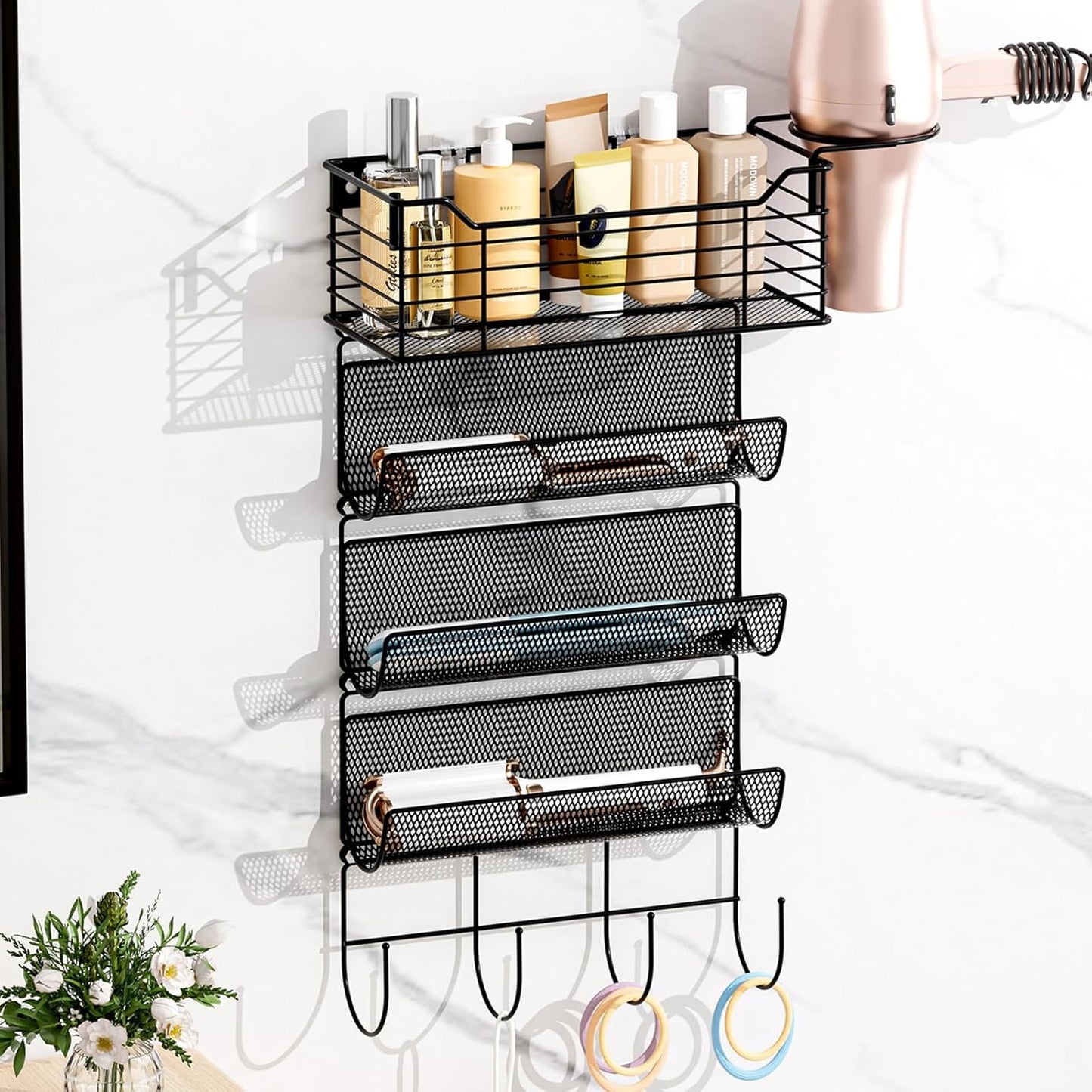 Organiz. herramientas cabello metal pared 4 niveles ganchos