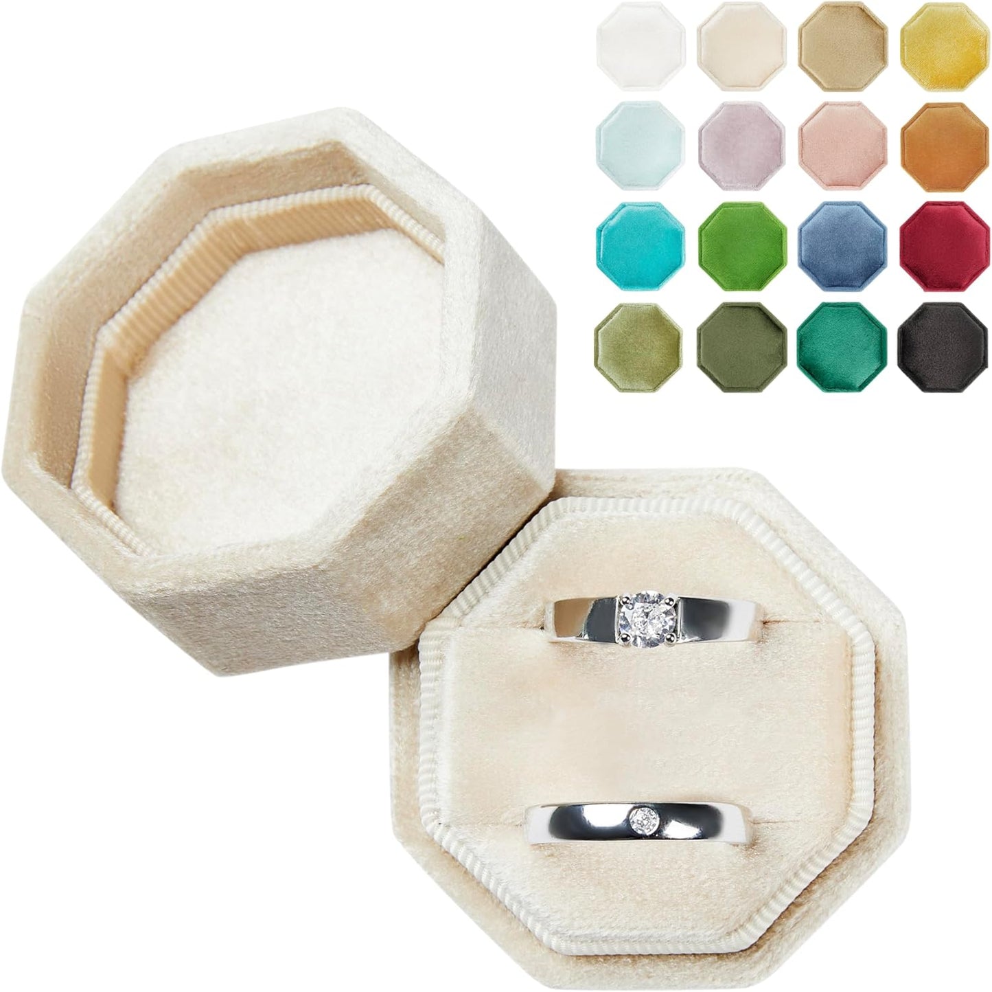 Caja terciopelo anillos boda estilo vintage champán