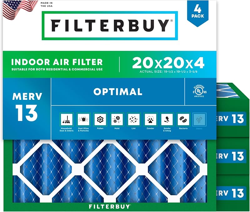 Filtro aire 20x20x4" MERV13 plisado HVAC AC 4 pzas