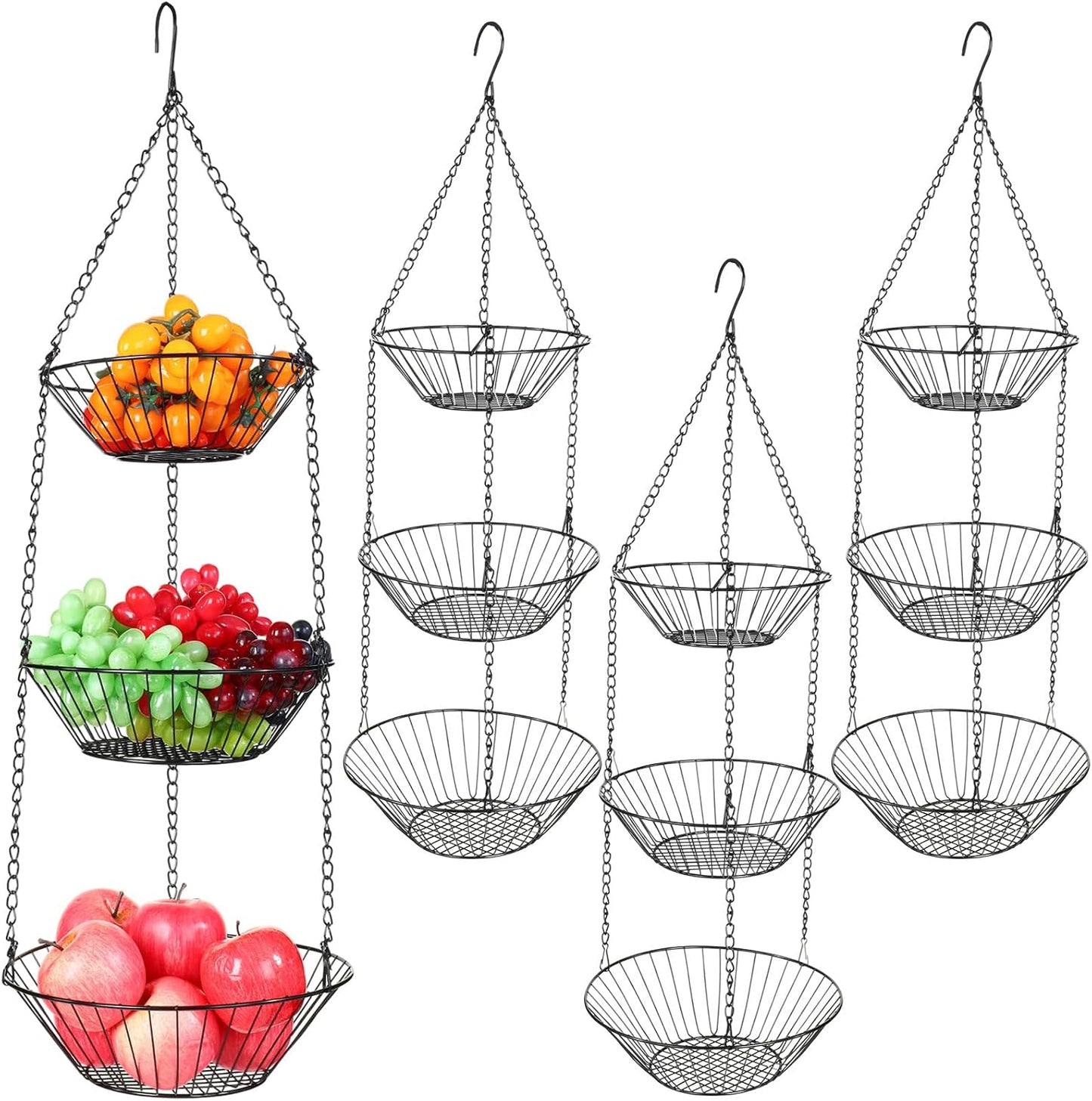 4 Pzas Cestas Frutas Colgantes 3 Niveles Cadena Metal