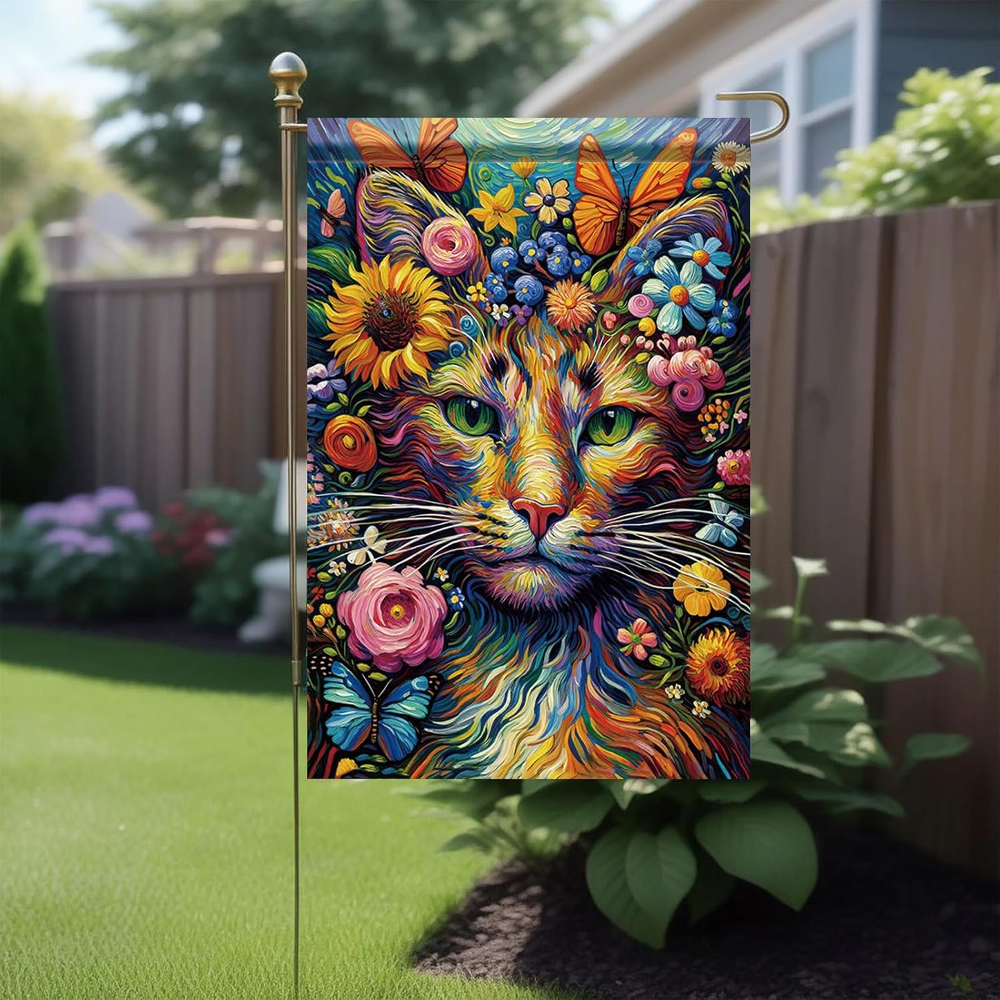 Banderas jardín gato primavera verano 12x18pulg doble cara