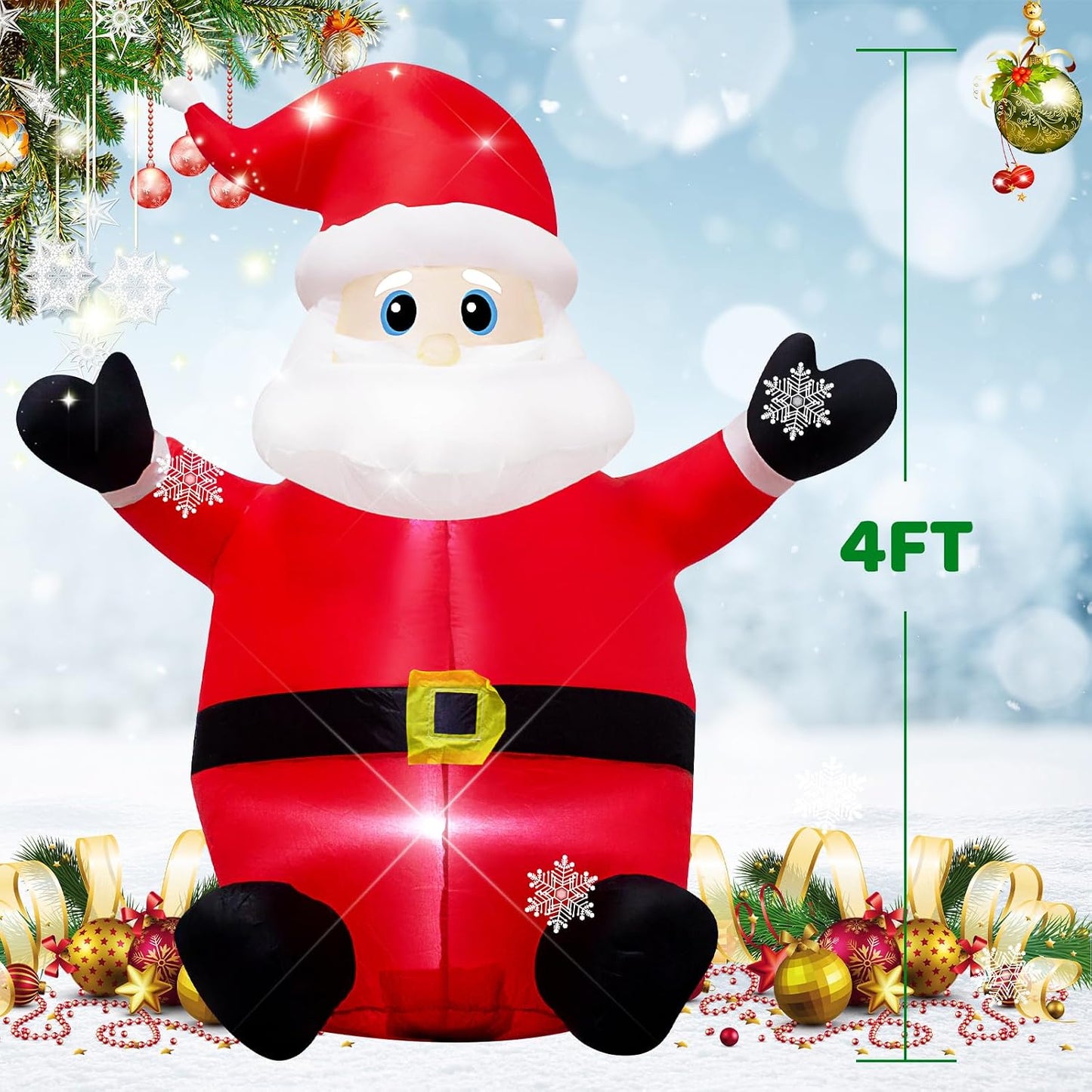 Papá Noel inflable 4ft decoración navideña exterior