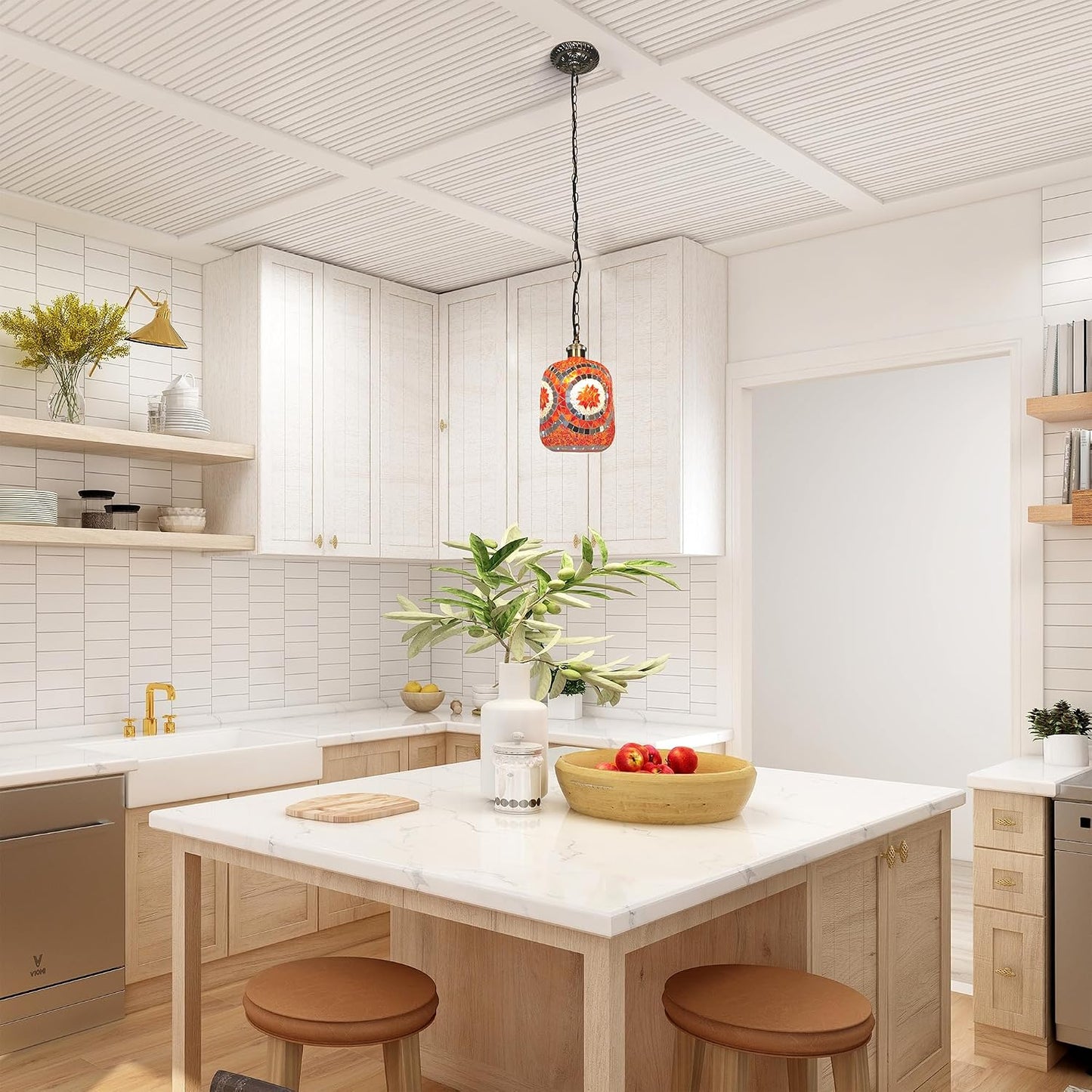 Lámpara colgante de mosaico naranja para cocina y dormitorio