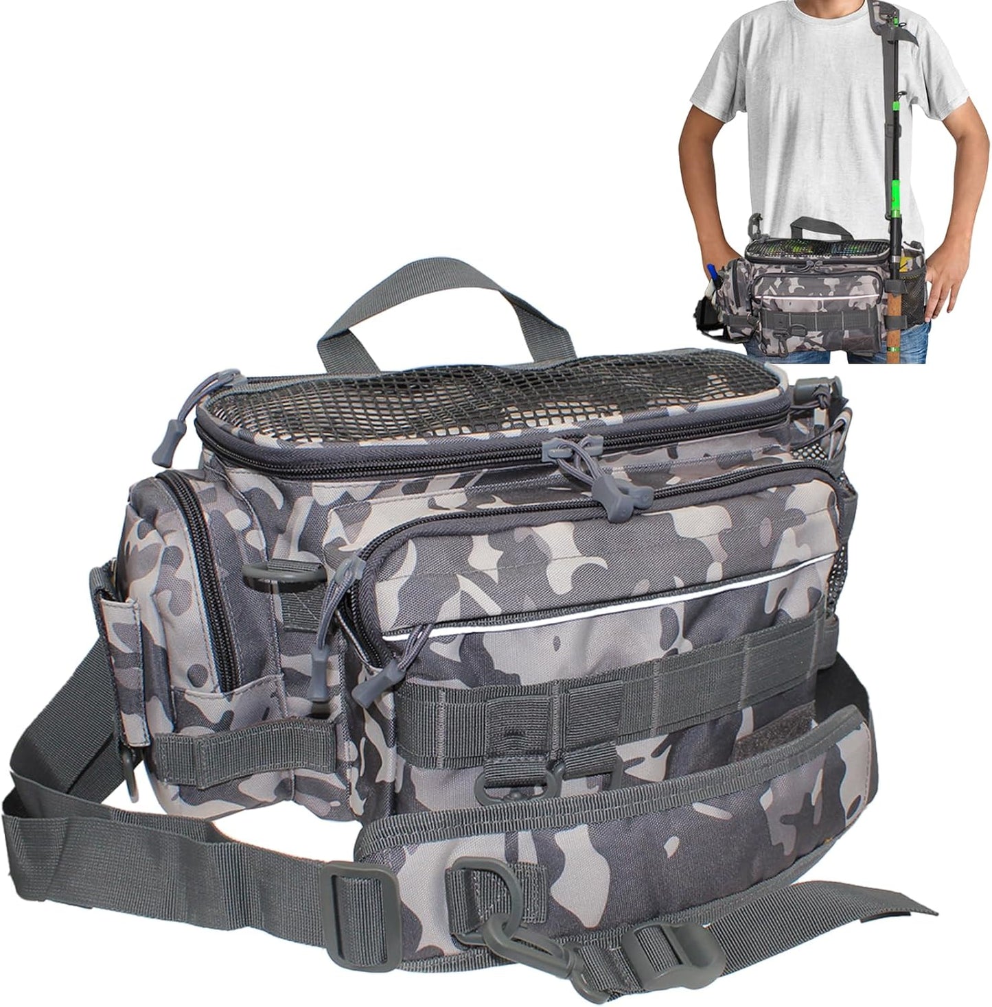 Bolsa pesca cruzada hombro soporte caña resistente agua