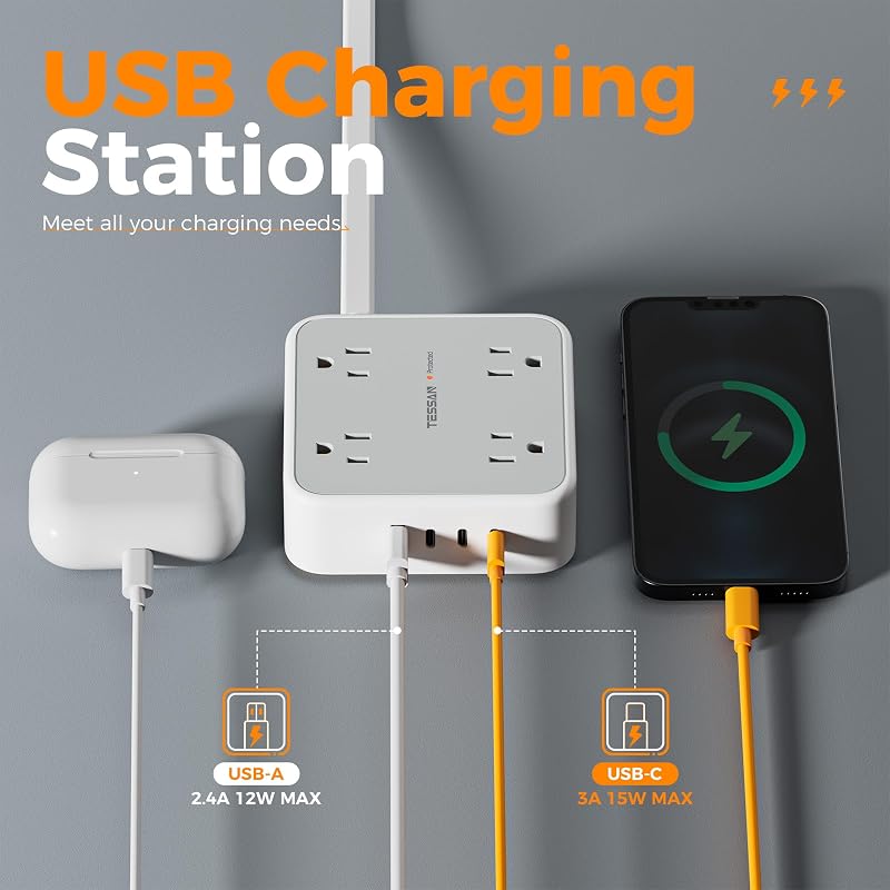Regleta sobretensión 5 ft 4 USB 8 salidas CA 900J
