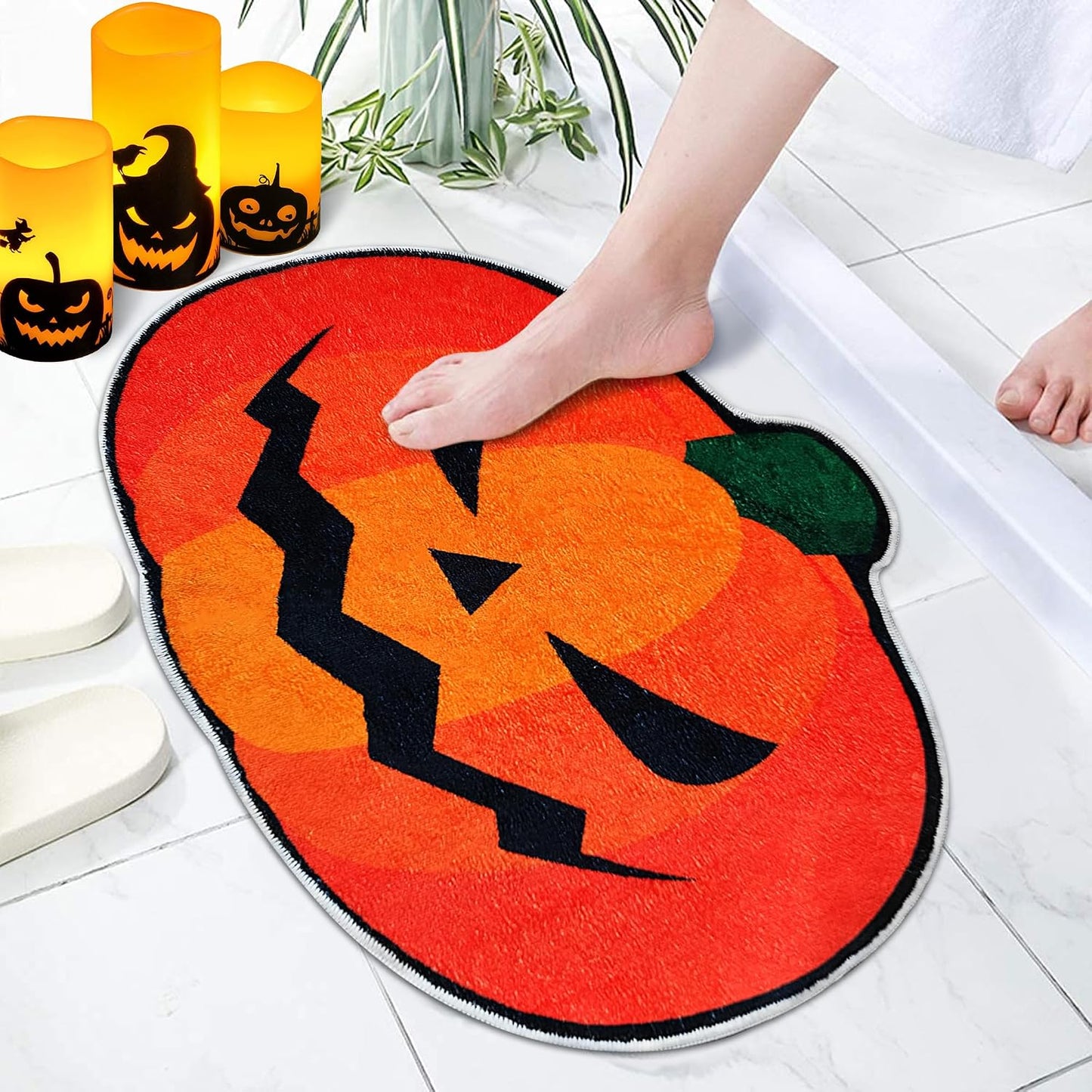Alfombra baño Halloween calabaza microfibra antideslizante