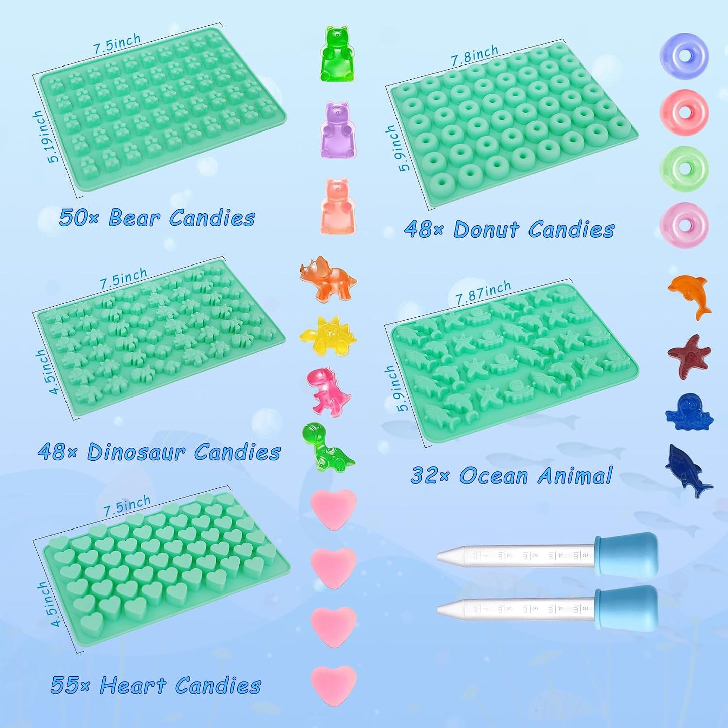7 Pzas Moldes Silicona Ositos Gomita Animales Marinos