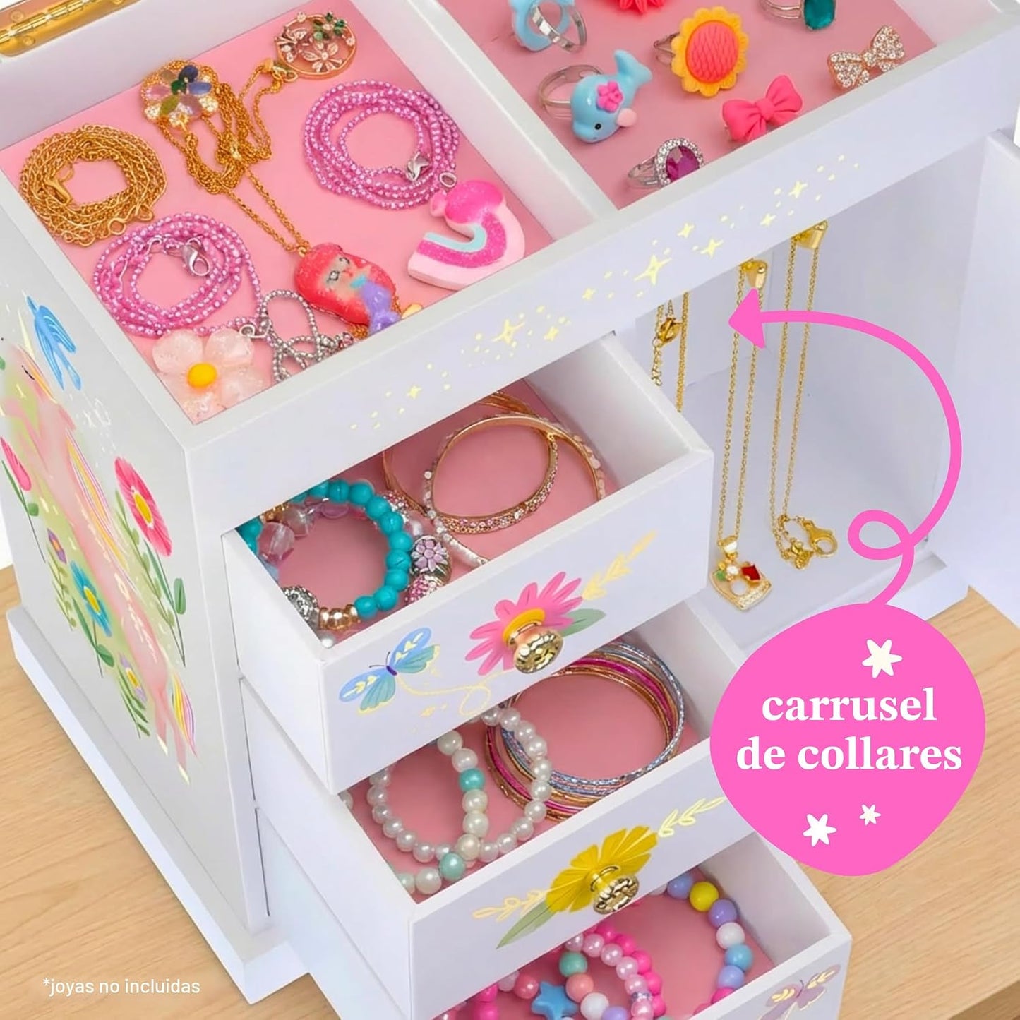 Joyero unicornio para niñas con cajones 9x5x9.3"