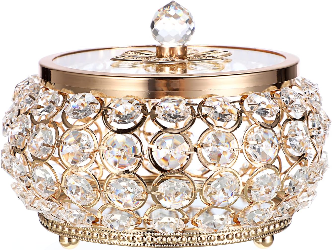 Caja joyería cristal con tapa vidrio espejo dorado