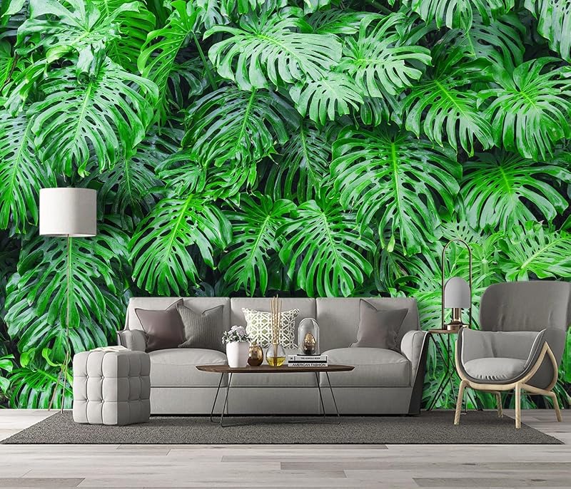 Papel tapiz 3D botánico hoja verde mural grande dormitorio