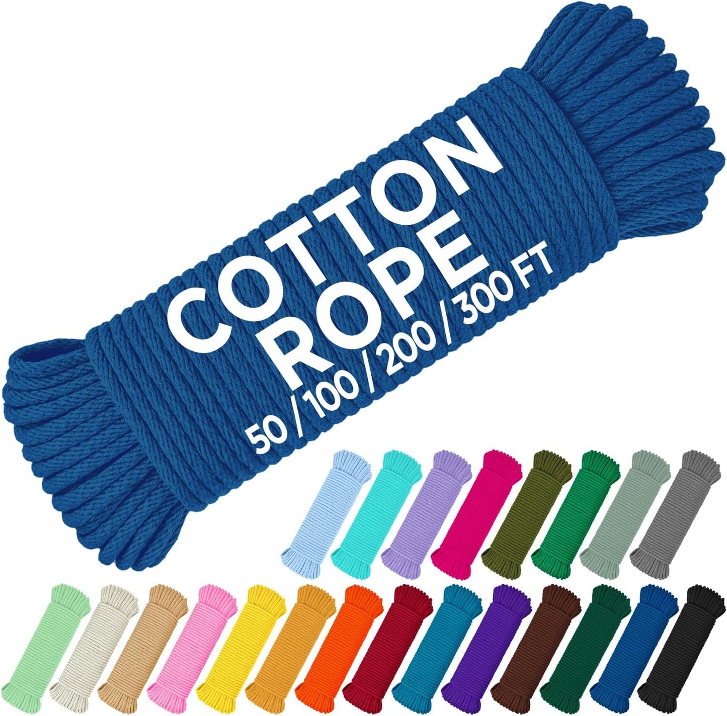 Cuerda algodón trenzada 5mm 100pies uso multiusos Azul