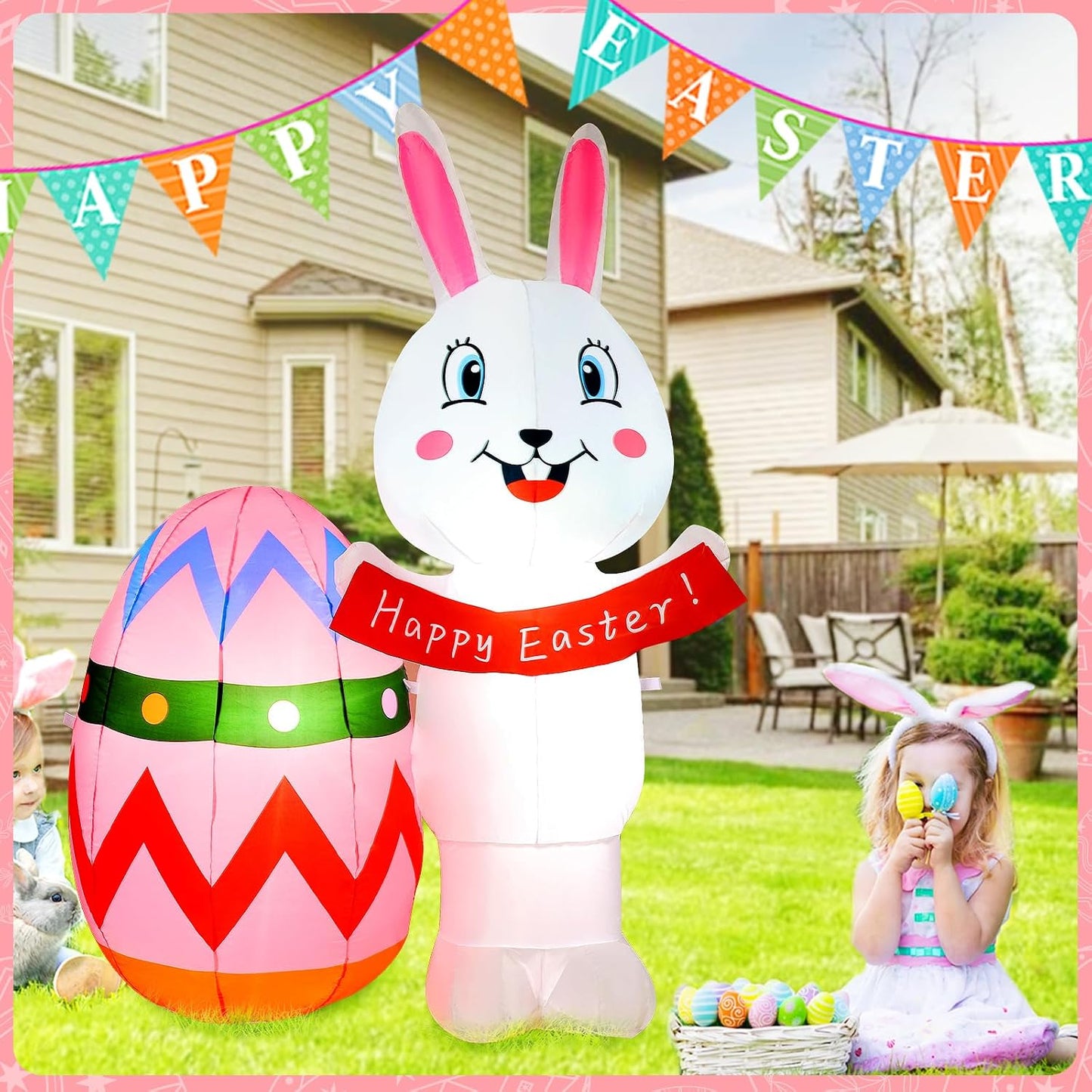 Inflable Pascua 5ft conejito con huevos LED para patio