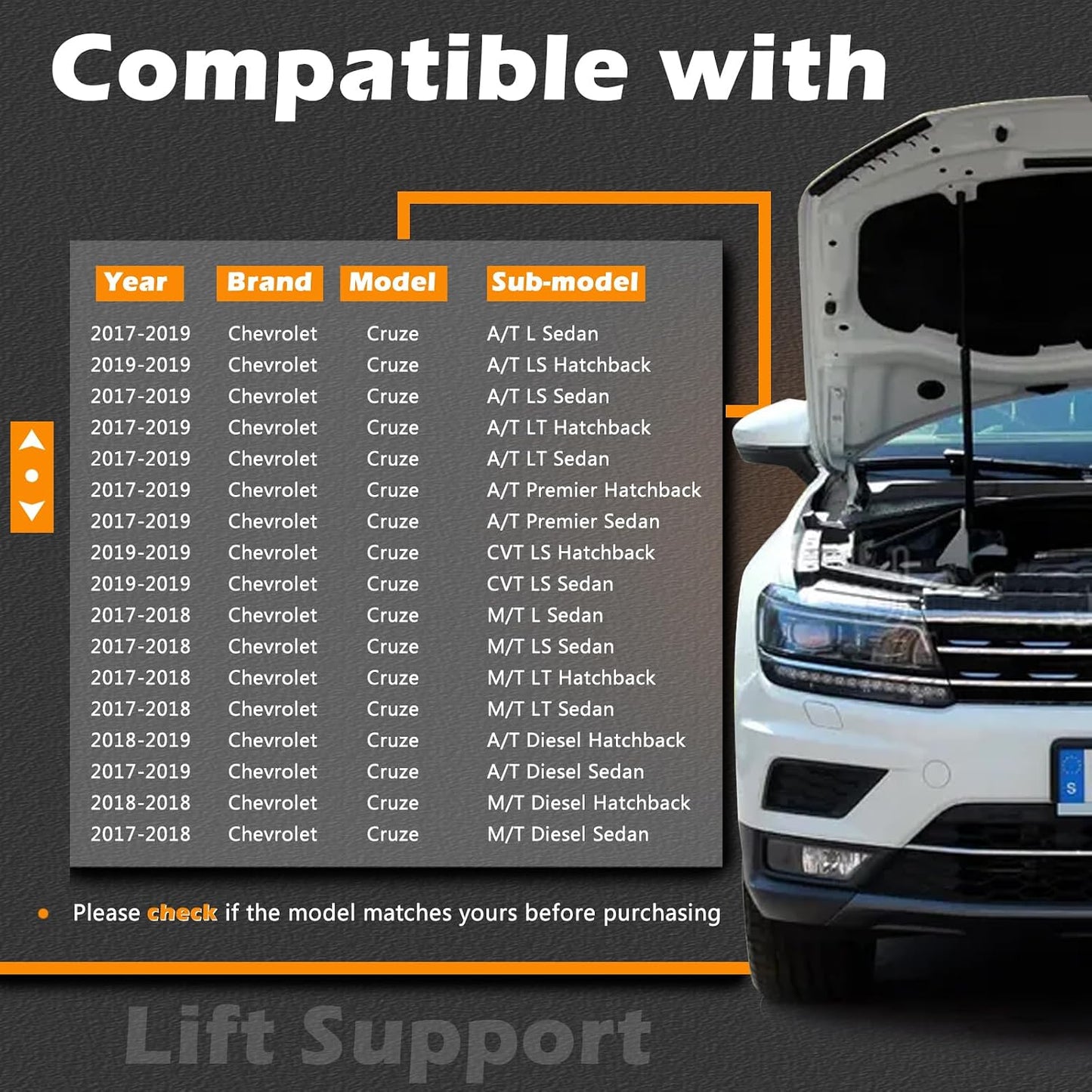 2 Pzas Soporte elevación portón trasero Chevy Cruze 16-19
