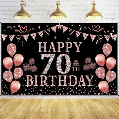 Pancarta cumpleaños 70 en oro rosa 5.9x3.6pies