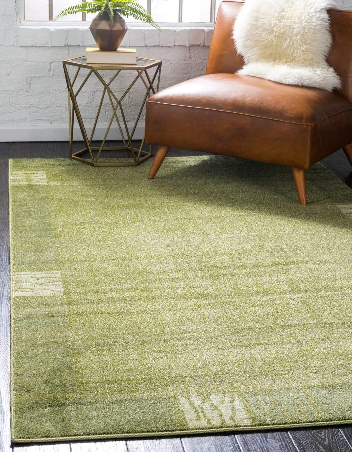 Alfombra rectangular verde claro/marfil 2'2"x3'1"