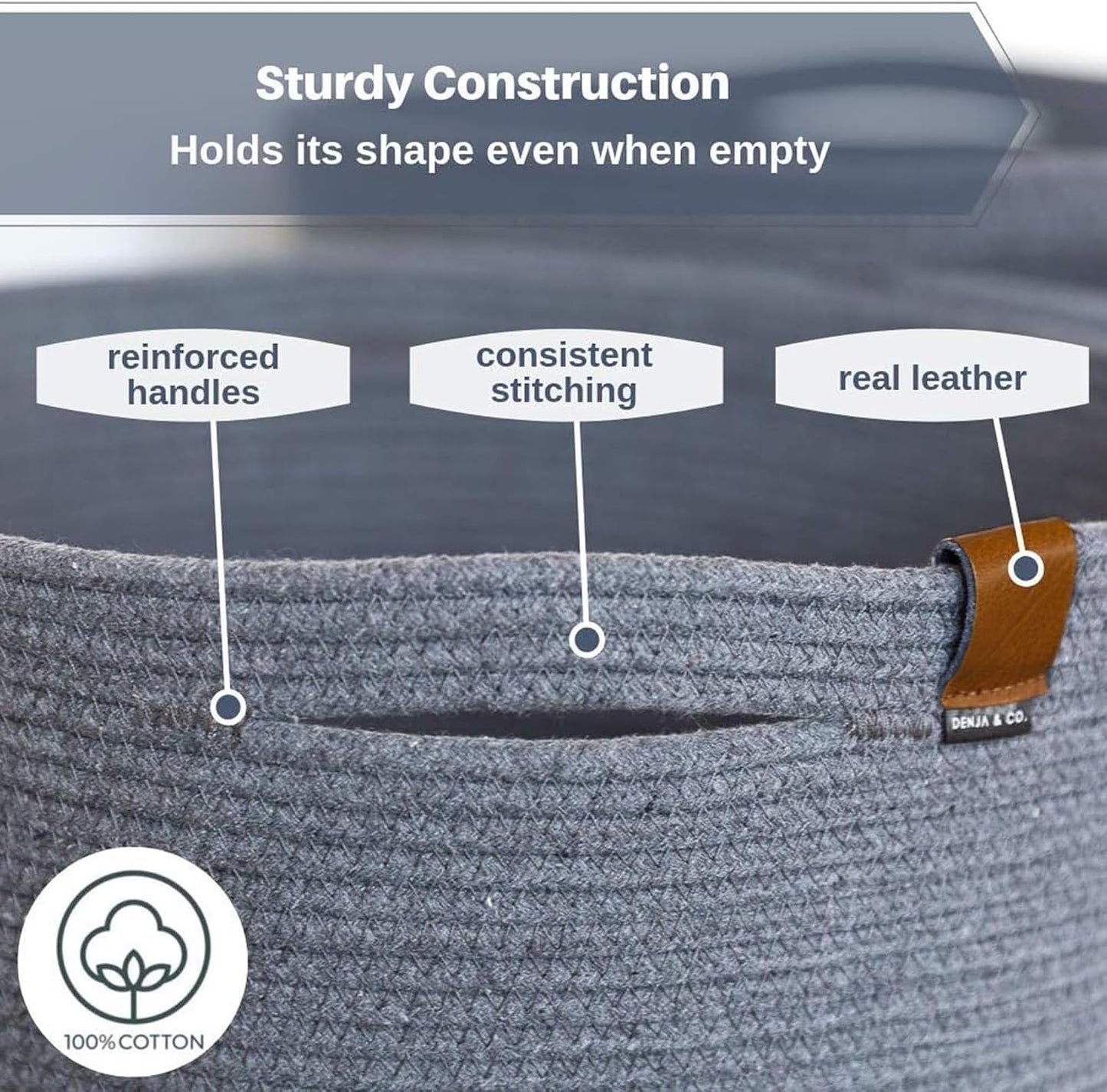 Cesta de cuerda algodón para almacenamiento gris