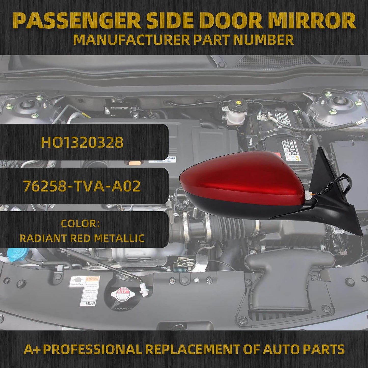 Espejo lateral derecho rojo comp Honda Accord 1.5T 18-22