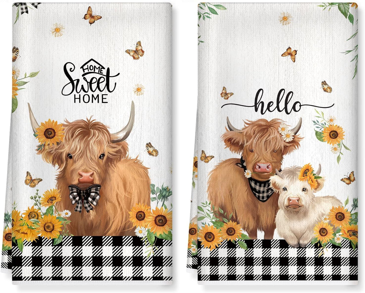 Toalla de cocina Highland Cow de algodón grueso y suave 16.5 x 27.5 pulgadas