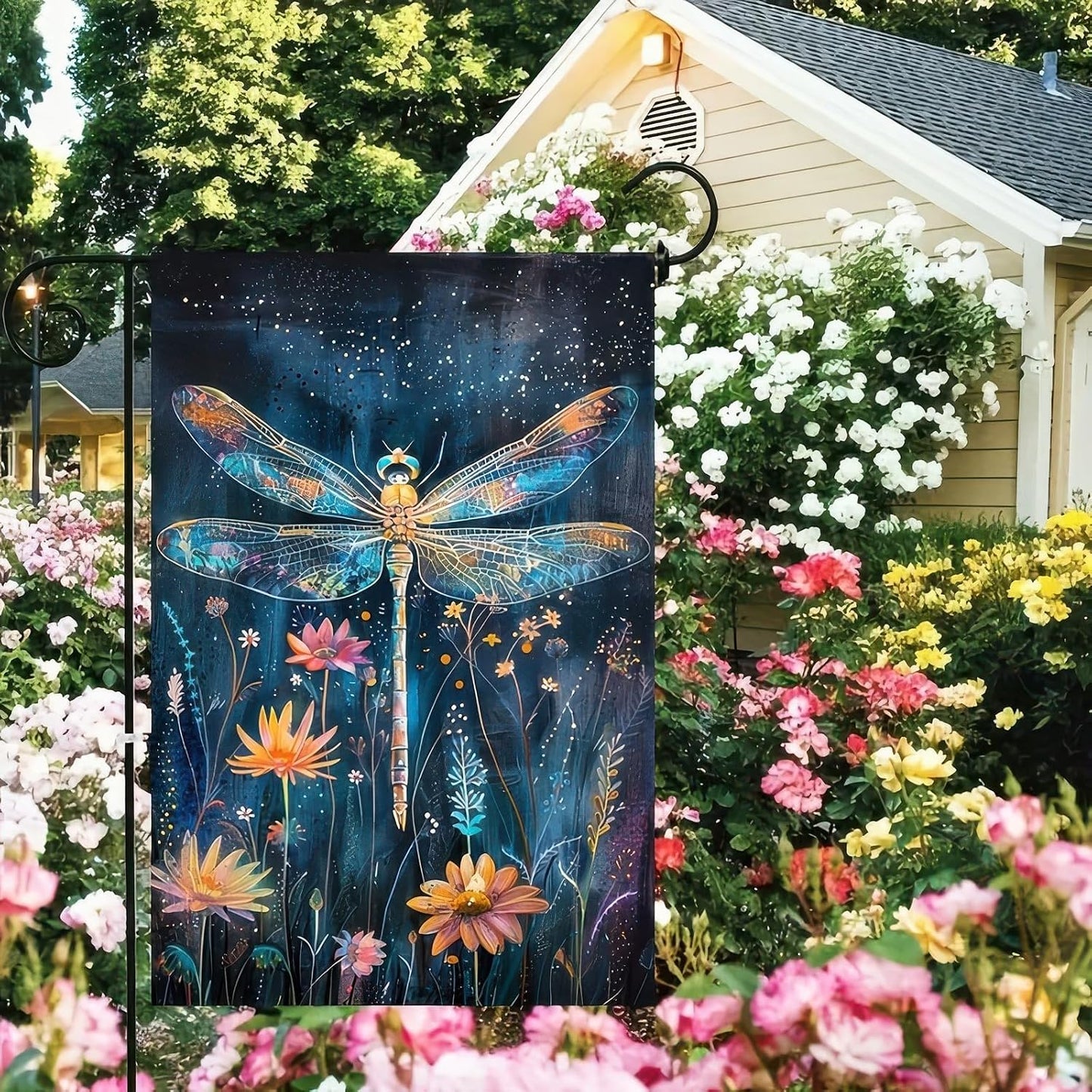 Bandera jardín libélula 12x18" doble cara rústica