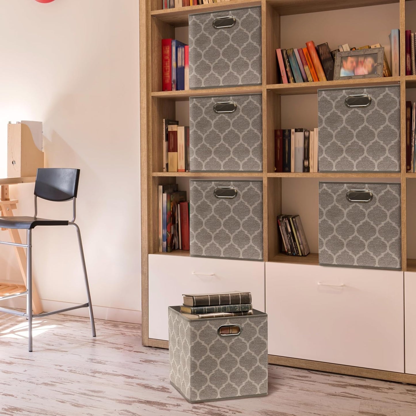 Cubo tela plegable 11" asas 6 Pzas beige