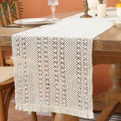 Camino mesa beige 71pulg bohemio macramé comedor sala