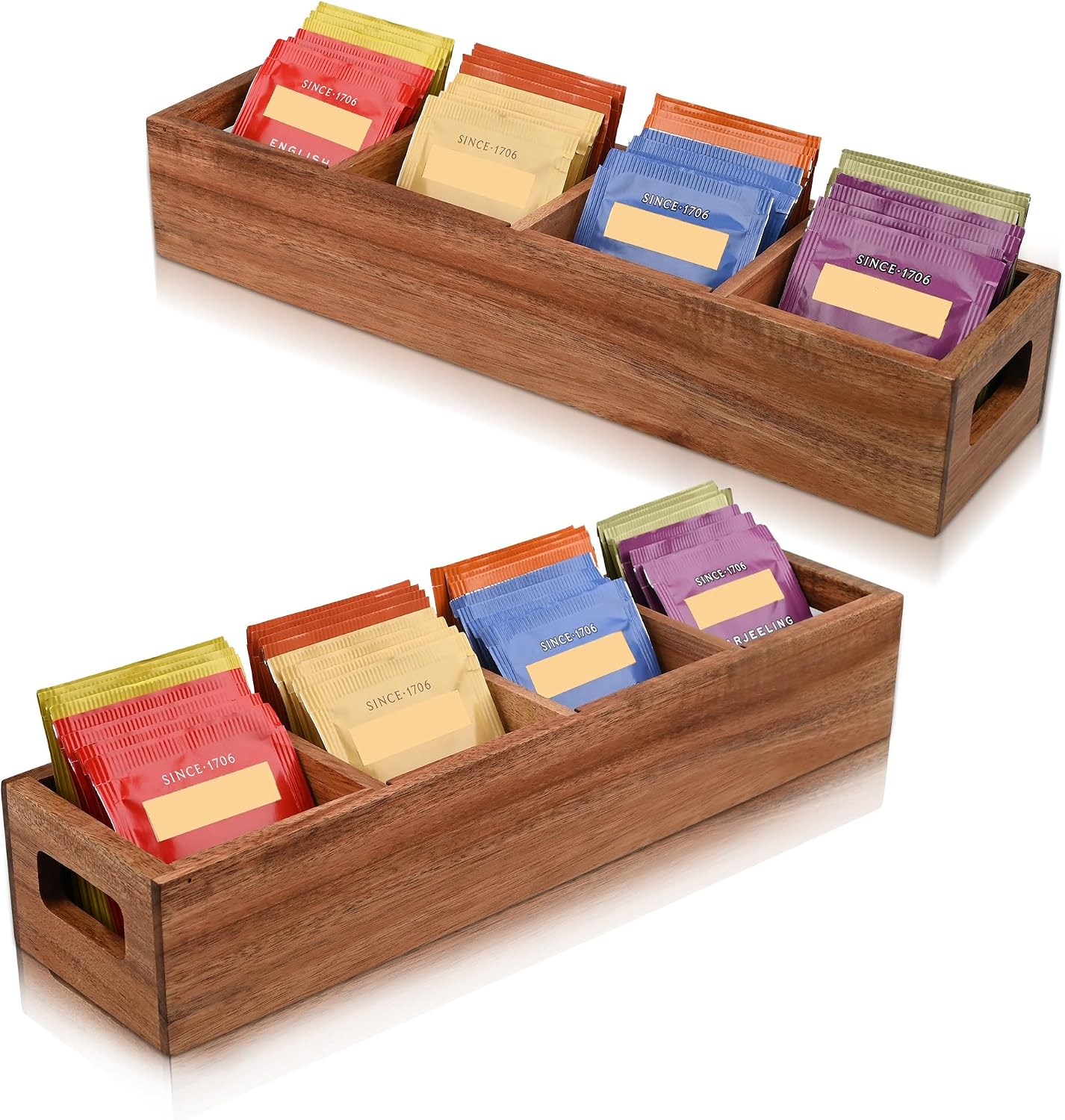 Organizador bolsas té madera acacia 4 ranuras