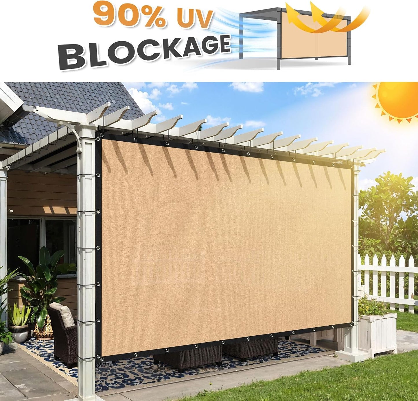 Pantalla de sombra solar 8x10pies con ojales trigo