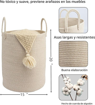 Cesta lavandería cuerda algodón 15x20 para ropa sucia