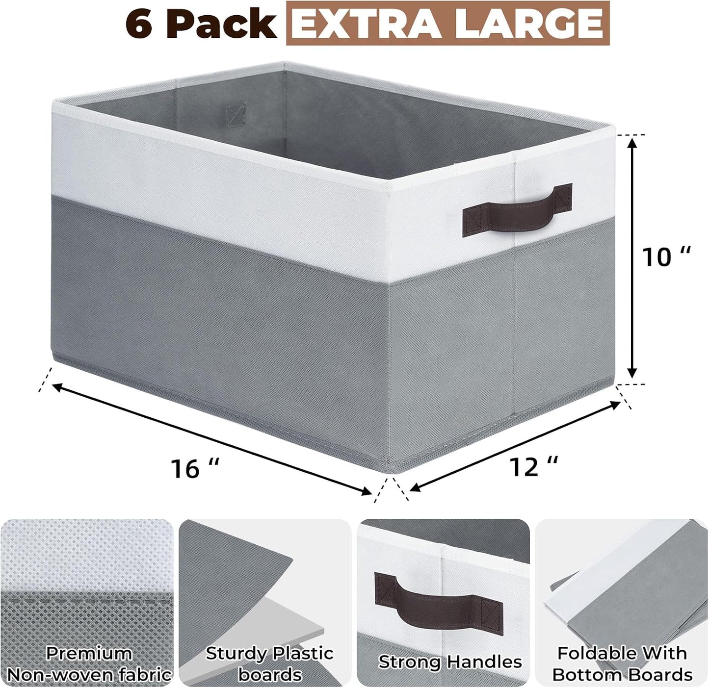 6 Pzas Cestas Almacenamiento 16x12" Dormitorio