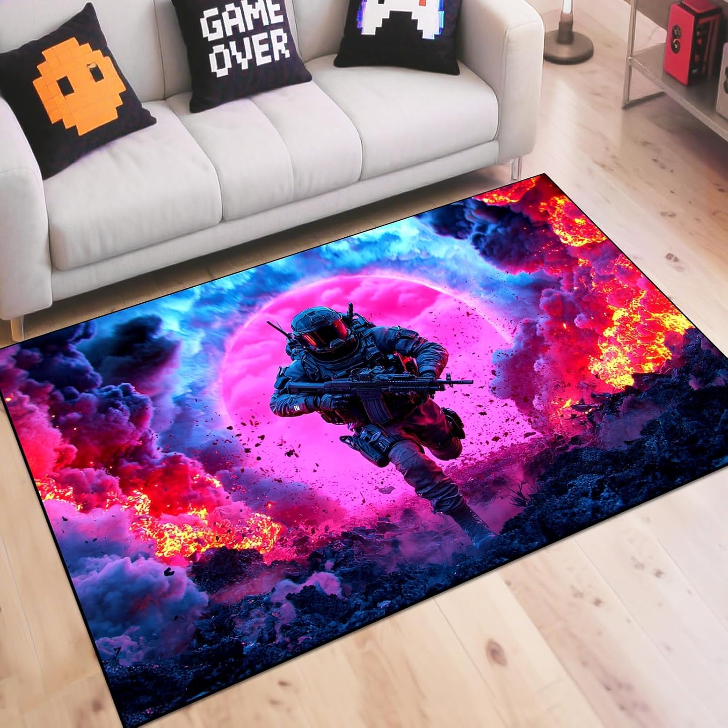 Alfombra set de disparos 79x59pulg color guerra sala niños