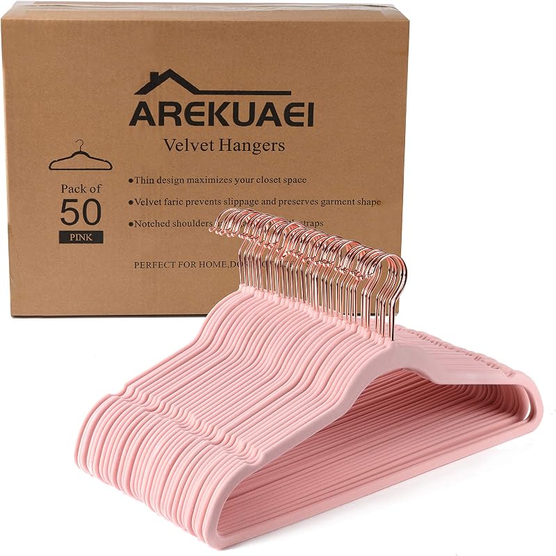 Perchas terciopelo rosa 50pzas ganchos cobre/oro