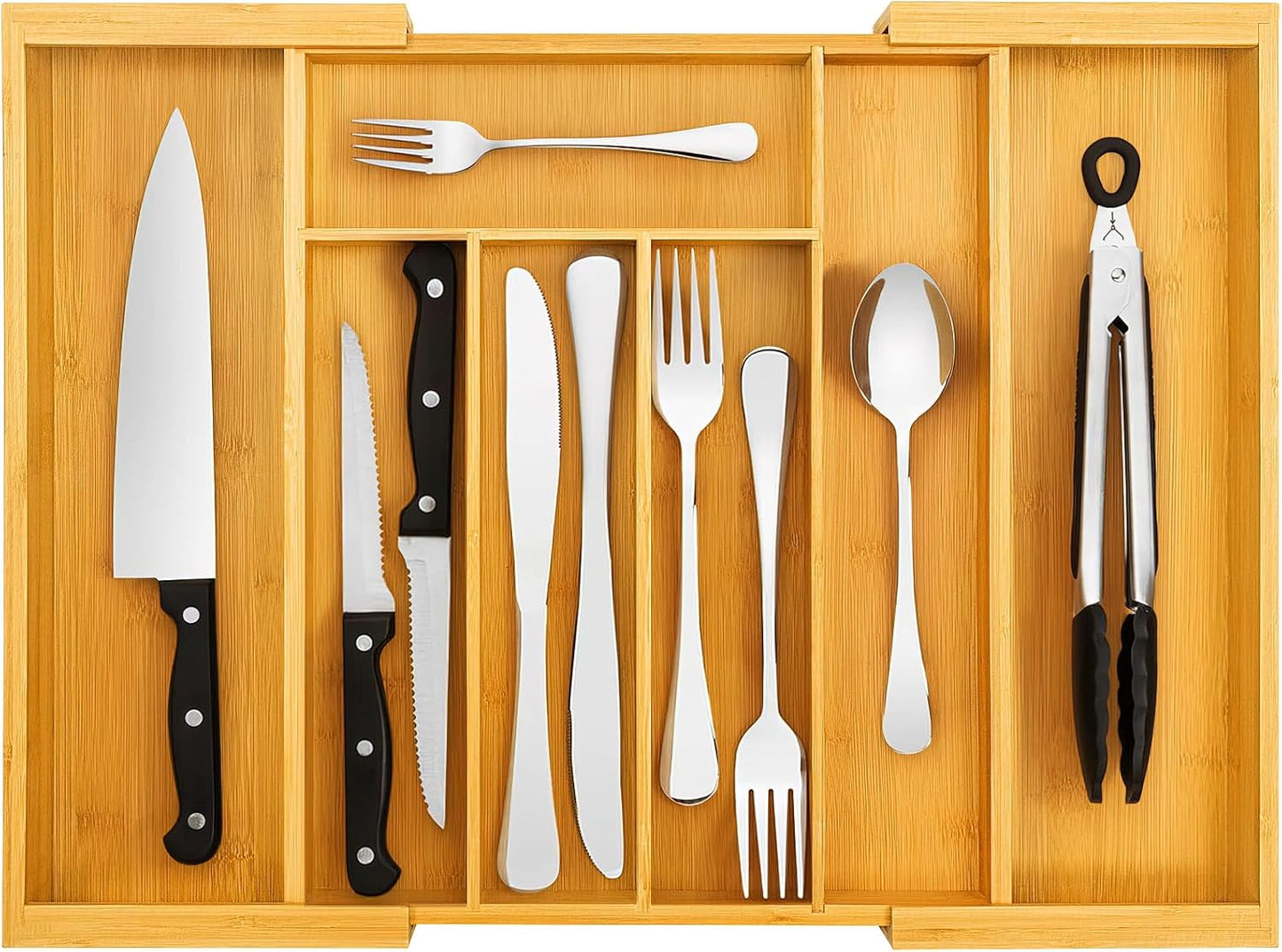 Organiz. cubiertos bambú expandible soporte ajustable set 2