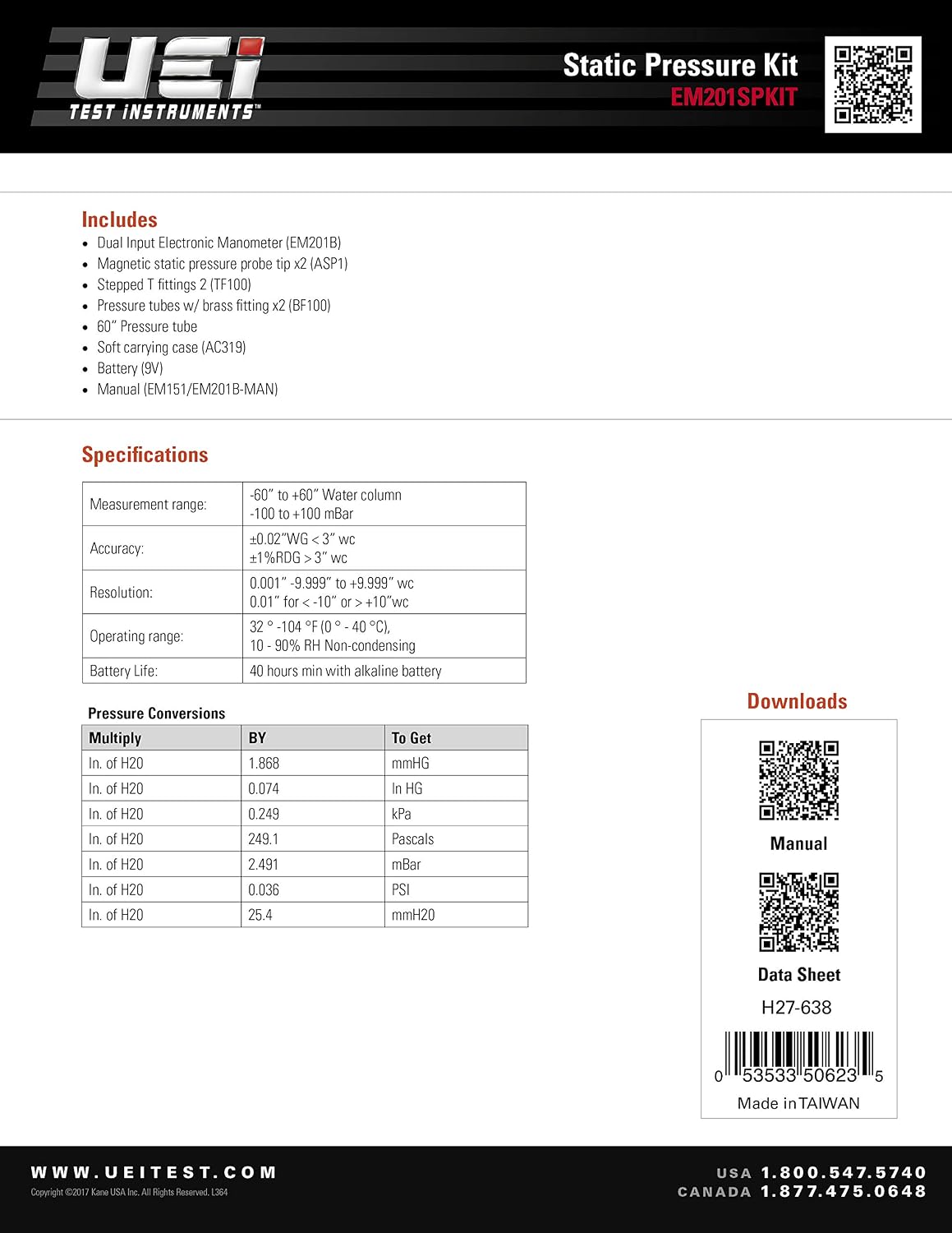 Kit presión estática EM201SPKIT