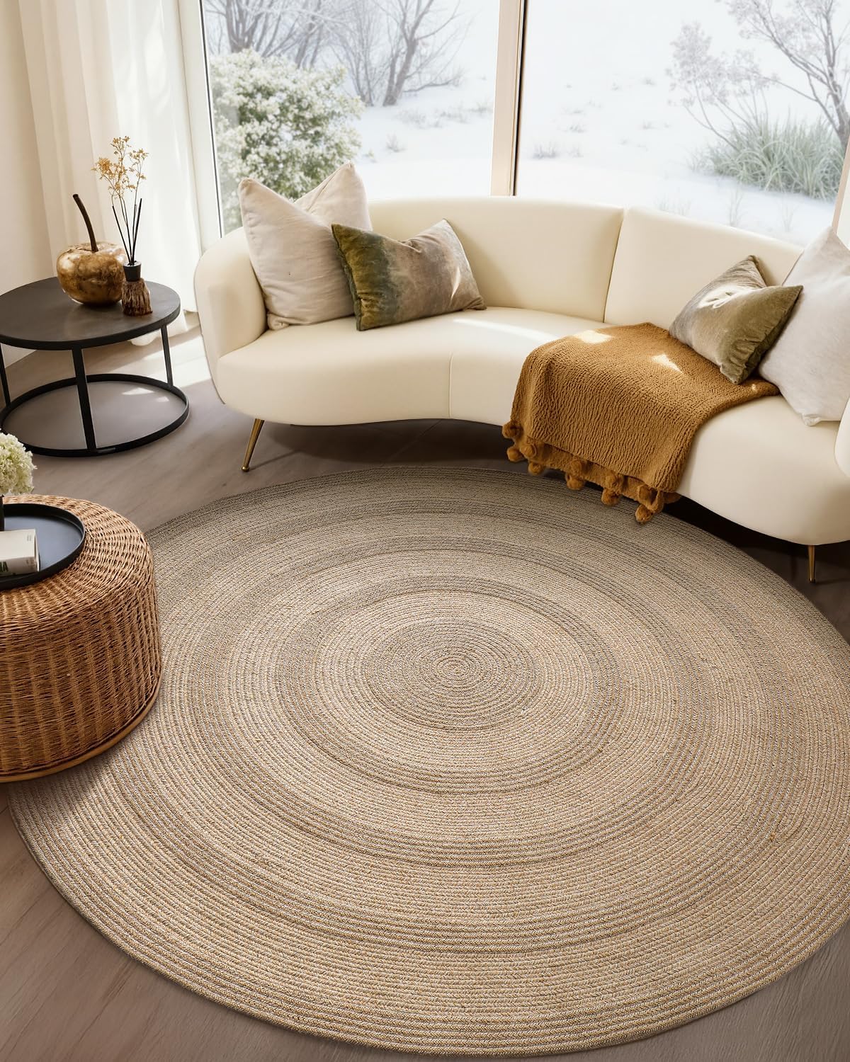 Alfombra redonda yute 6x6 reversible para interiores
