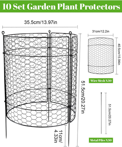 10 Protectores plantas jardín 20x14pulg jaula alambre metal