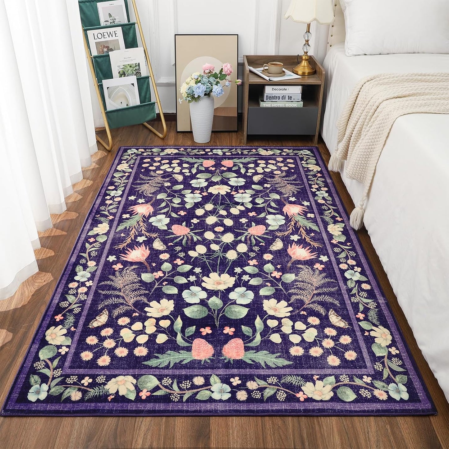 Alfombra lavable 4x6ft diseño floral antiderrap