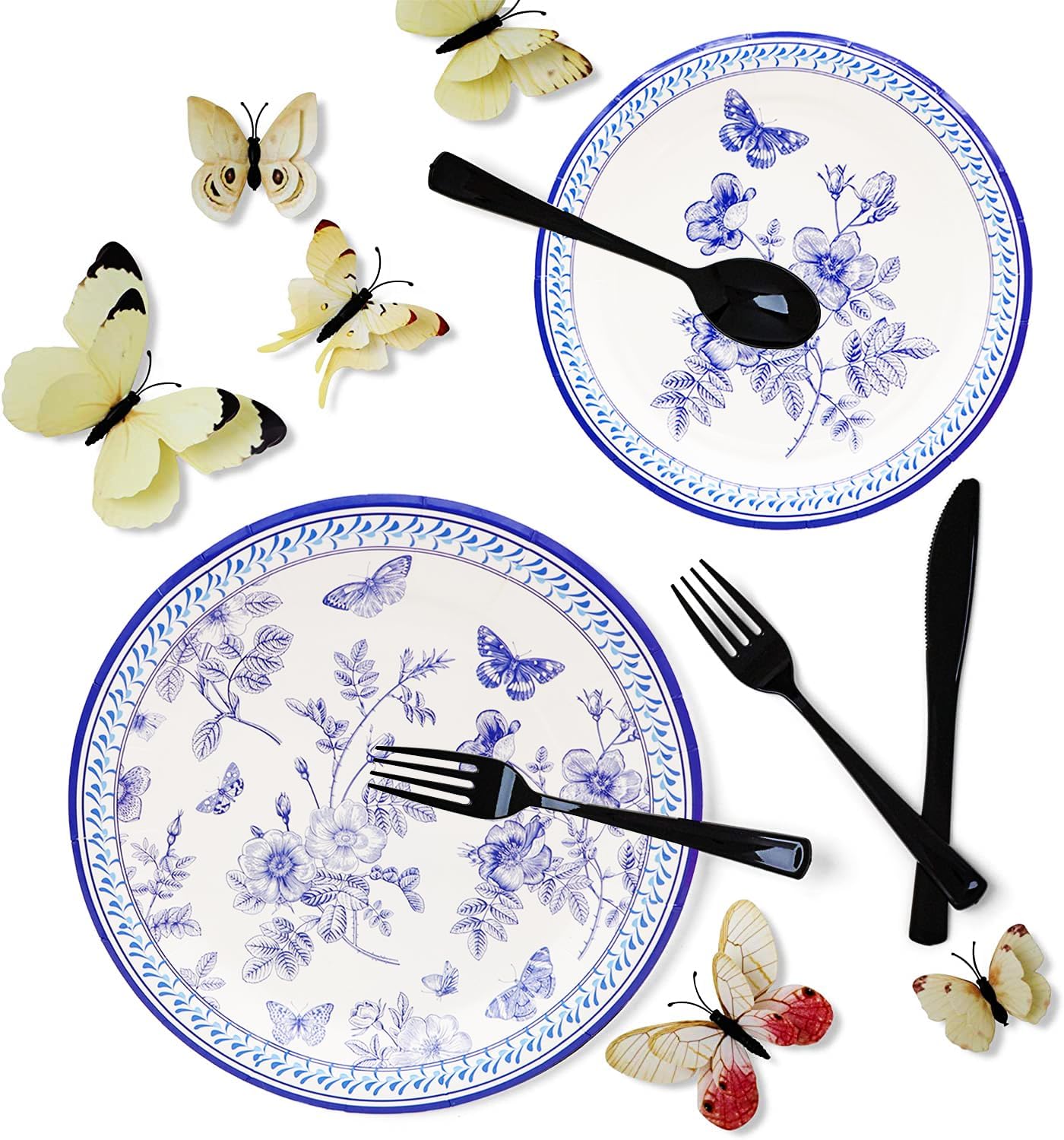 Set vajilla floral azul y blanco 150pzas platos 9x7pulg