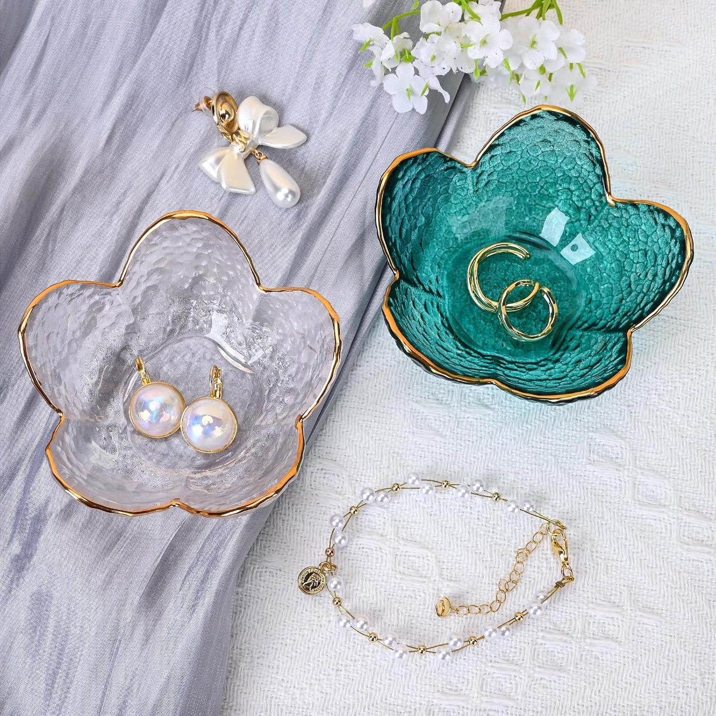3 Pzas Bandejas Cristal Blanco para Joyas Minimalista