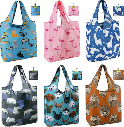 6 Pzas Bolsas Tela Reutiliz. Plegables con Asas Animales