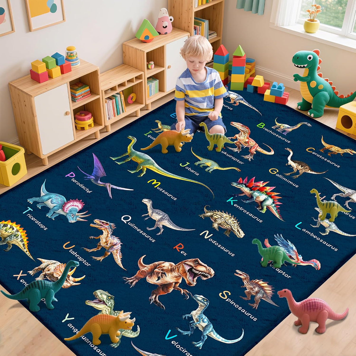 Alfombra dinosaurio 8x10ft educativa ABC suave antideslizante