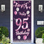 Cartel feliz cumpleaños 95 años rosa morada decoración puerta
