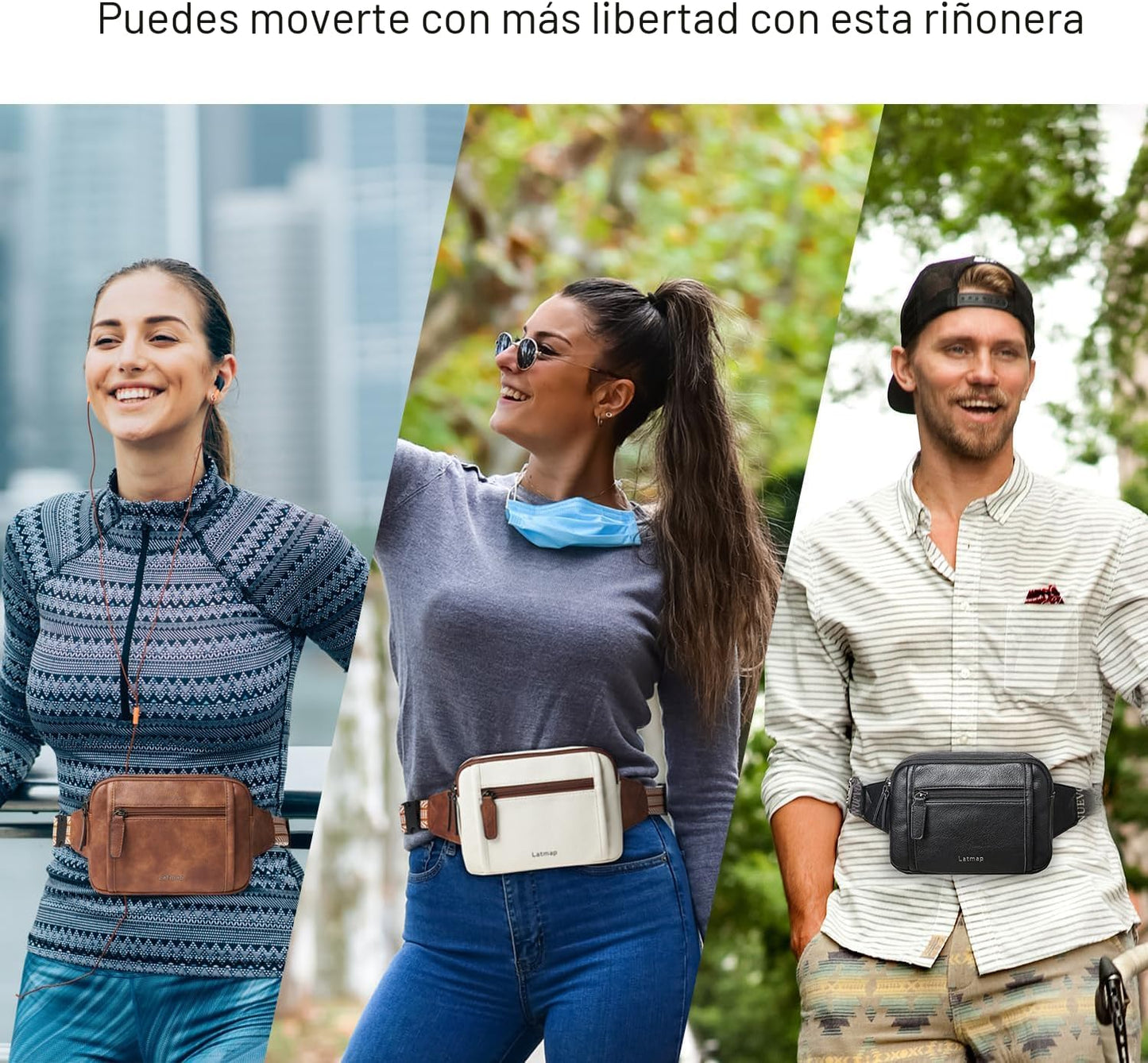 Riñoneras con cremallera triple 3L cuero sintético