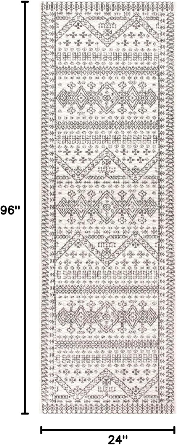 Tapete tribal marfil/gris 2x8ft resistente manchas alto trafico