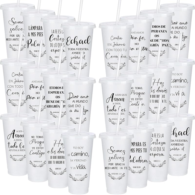 60 Tazas Navideñas con Versos Biblia 24oz Plástico Blanca